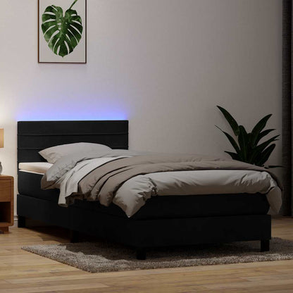 Letto a Molle con Materasso e LED Nero 100x220 cm in Velluto