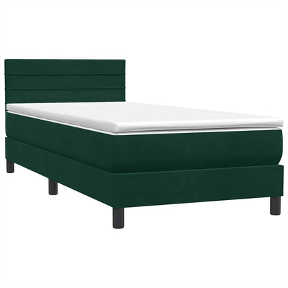 Letto a Molle con Materasso e LED Verde Scuro 100x220 cm Velluto