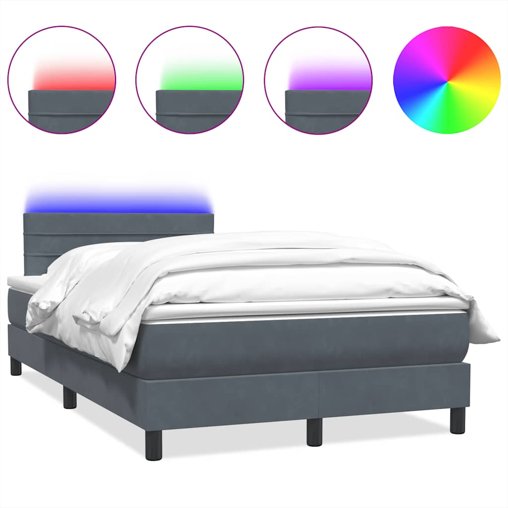 Letto a Molle con Materasso e LED Grigio Scuro 120x220 cm Velluto