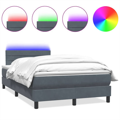 Letto a Molle con Materasso e LED Grigio Scuro 120x220 cm Velluto