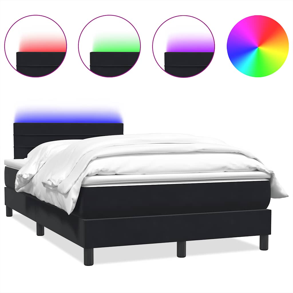 Letto a Molle con Materasso e LED Nero 120x220 cm in Velluto