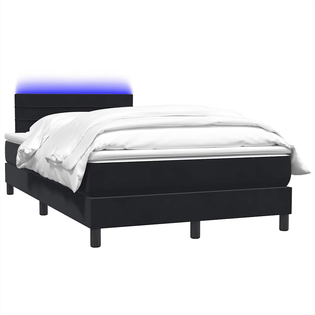Letto a Molle con Materasso e LED Nero 120x220 cm in Velluto