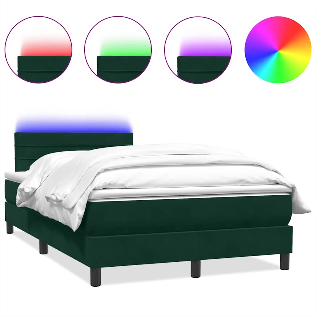 Letto a Molle con Materasso e LED Verde Scuro 120x220 cm Velluto
