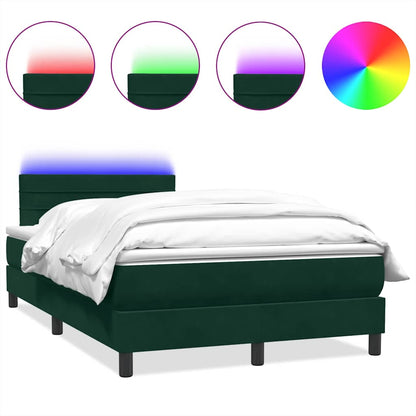 Letto a Molle con Materasso e LED Verde Scuro 120x220 cm Velluto