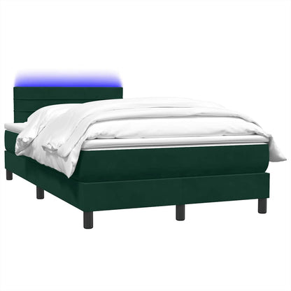 Letto a Molle con Materasso e LED Verde Scuro 120x220 cm Velluto