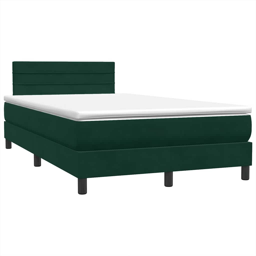 Letto a Molle con Materasso e LED Verde Scuro 120x220 cm Velluto
