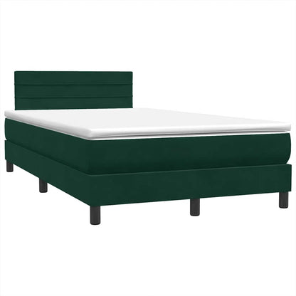 Letto a Molle con Materasso e LED Verde Scuro 120x220 cm Velluto
