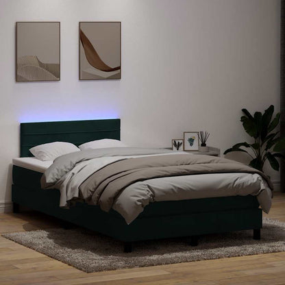 Letto a Molle con Materasso e LED Verde Scuro 120x220 cm Velluto