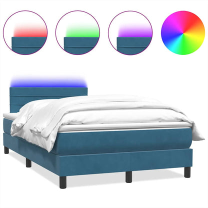 Letto a Molle con Materasso e LED Blu Scuro 120x220 cm in Velluto