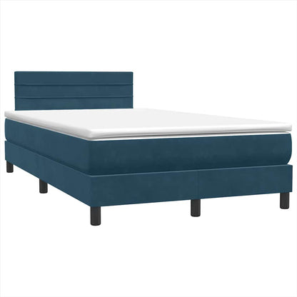 Letto a Molle con Materasso e LED Blu Scuro 120x220 cm in Velluto