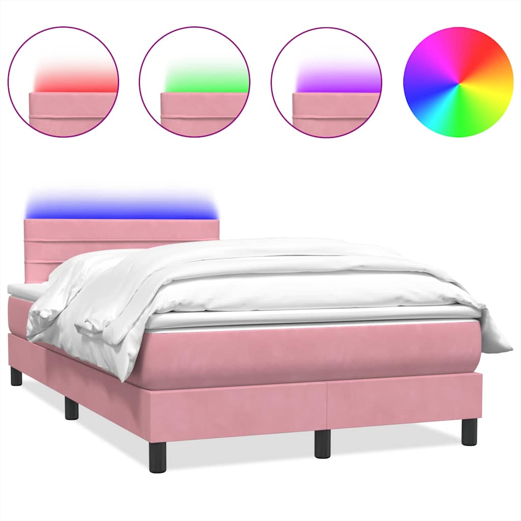 Letto a Molle con Materasso e LED Rosa 120x220 cm in Velluto
