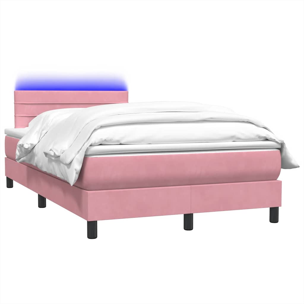 Letto a Molle con Materasso e LED Rosa 120x220 cm in Velluto