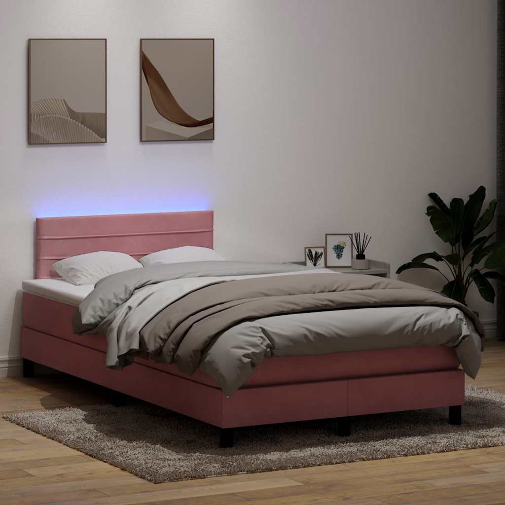 Letto a Molle con Materasso e LED Rosa 120x220 cm in Velluto