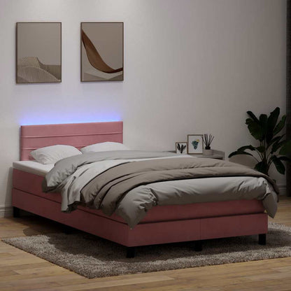 Letto a Molle con Materasso e LED Rosa 120x220 cm in Velluto