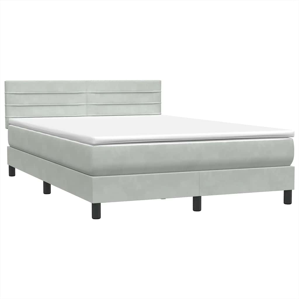 Letto a Molle con Materasso e LED Grigio Chiaro 140x220cm Velluto