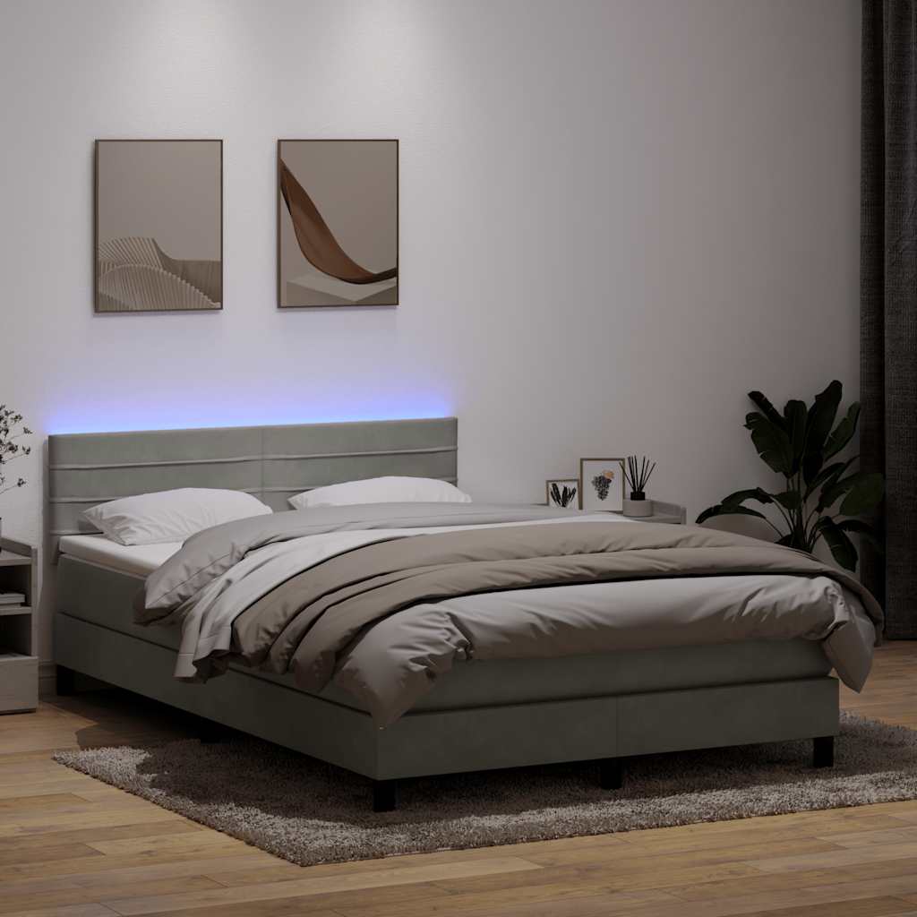 Letto a Molle con Materasso e LED Grigio Chiaro 140x220cm Velluto
