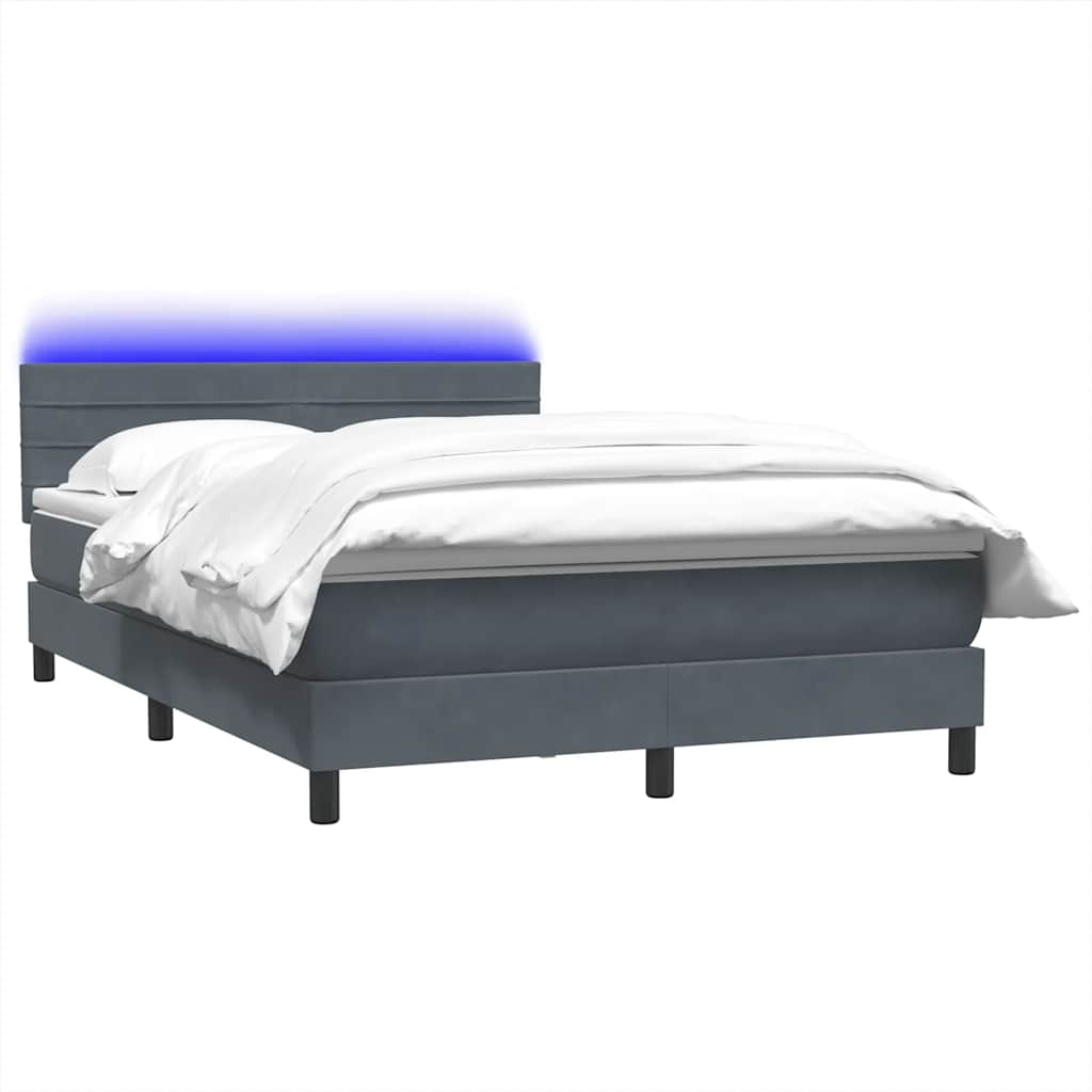 Letto a Molle con Materasso e LED Grigio Scuro 140x220 cm Velluto