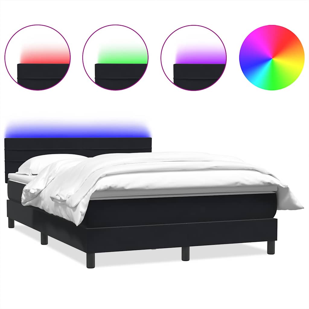Letto a Molle con Materasso e LED Nero 140x220 cm in Velluto