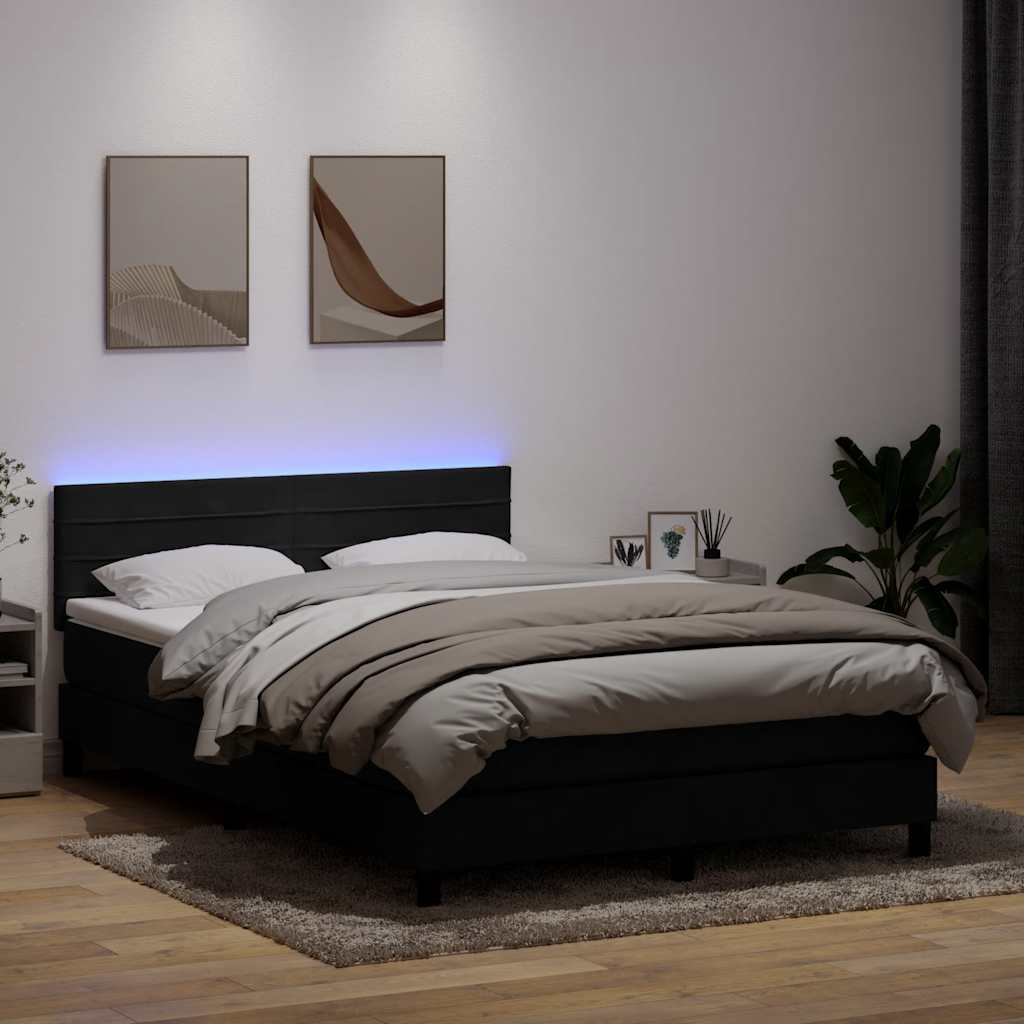 Letto a Molle con Materasso e LED Nero 140x220 cm in Velluto