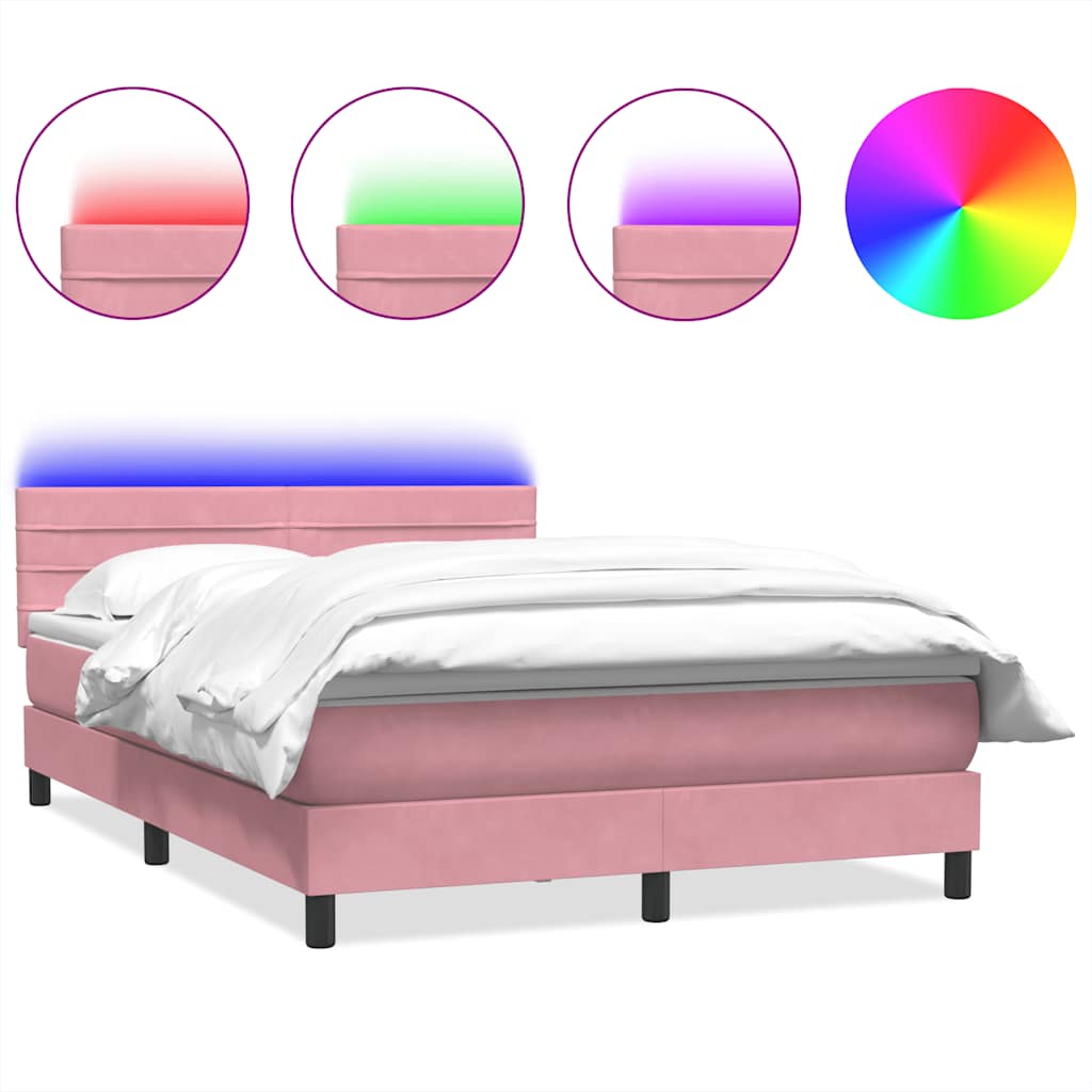 Letto a Molle con Materasso e LED Rosa 140x220 cm in Velluto