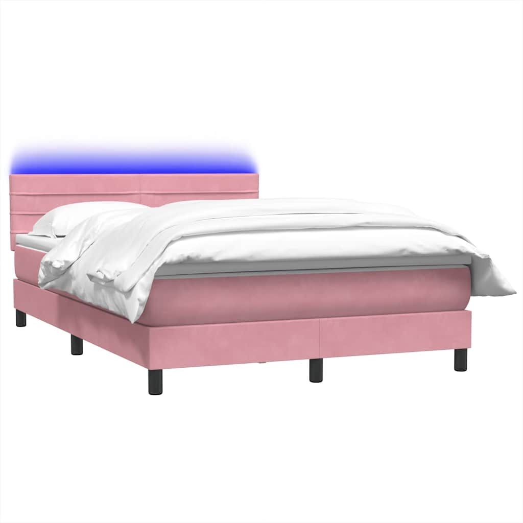 Letto a Molle con Materasso e LED Rosa 140x220 cm in Velluto