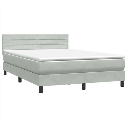 Letto a Molle con Materasso e LED Grigio Chiaro 160x220cm Velluto