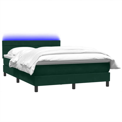 Letto a Molle con Materasso e LED Verde Scuro 160x220 cm Velluto
