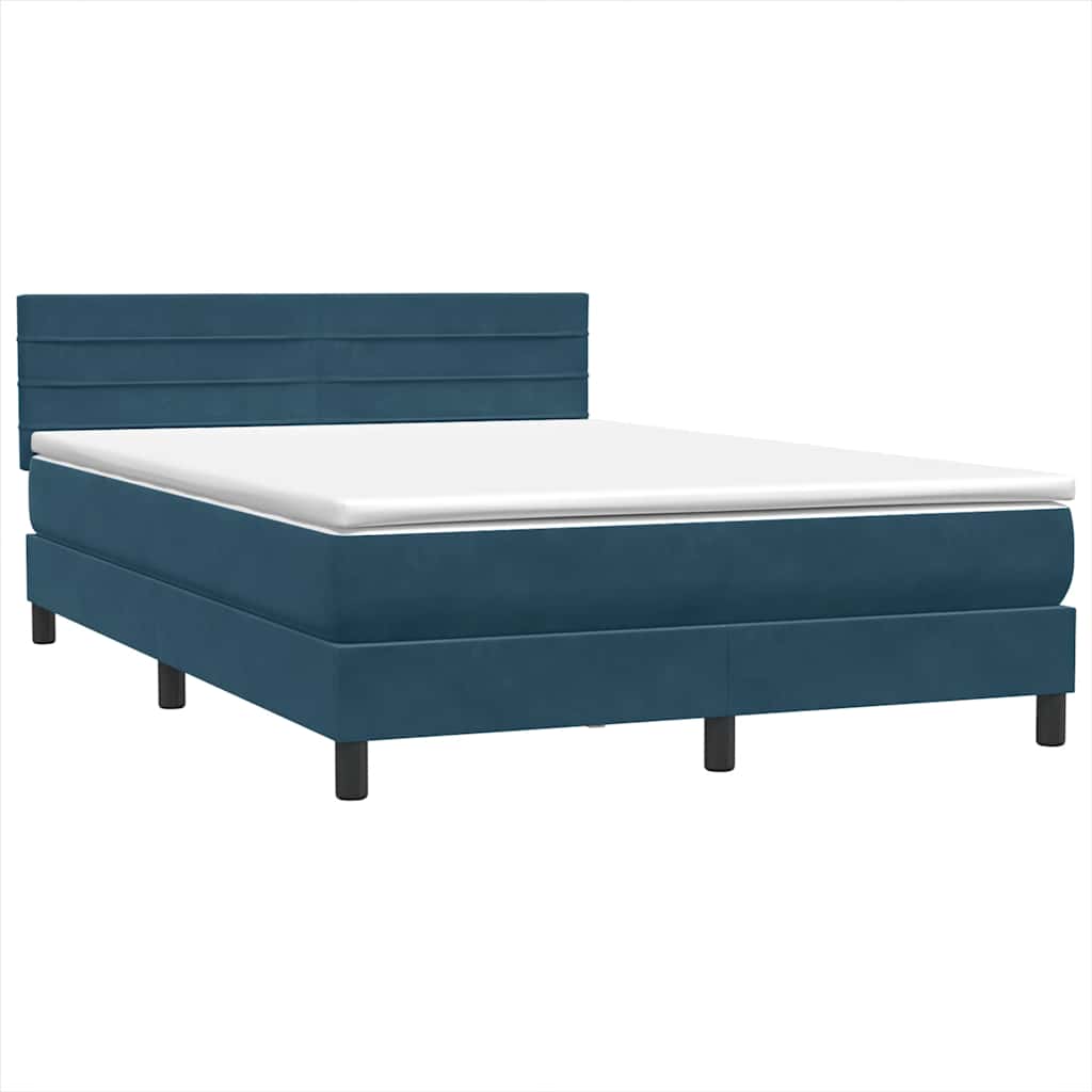 Letto a Molle con Materasso e LED Blu Scuro 160x220 cm in Velluto
