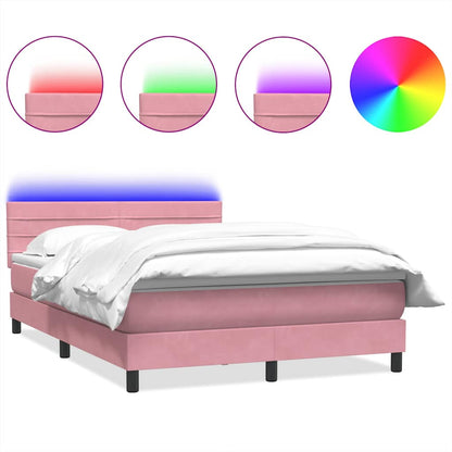 Letto a Molle con Materasso e LED Rosa 160x220 cm in Velluto