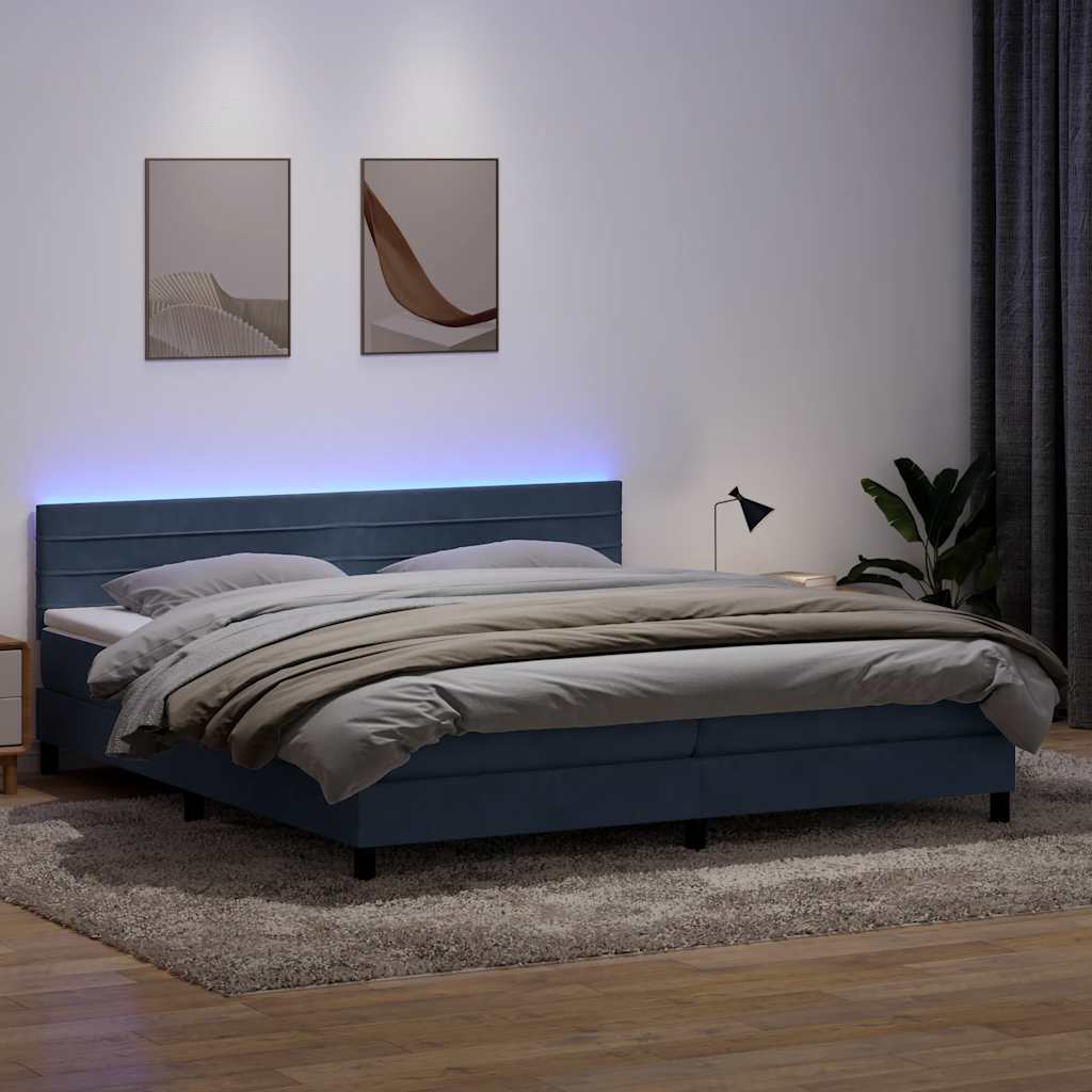 Letto a Molle con Materasso e LED Grigio Scuro 180x220 cm Velluto