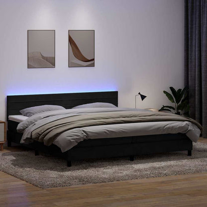 Letto a Molle con Materasso e LED Nero 180x220 cm in Velluto