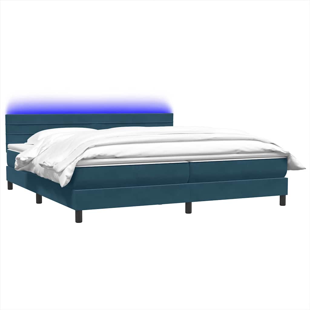 Letto a Molle con Materasso e LED Blu Scuro 180x220 cm Velluto