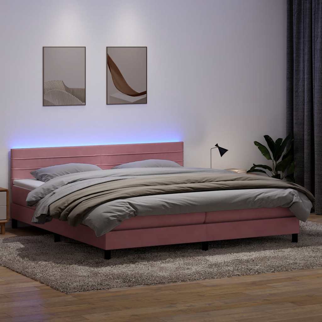 Letto a Molle con Materasso e LED Rosa 180x220 cm in Velluto