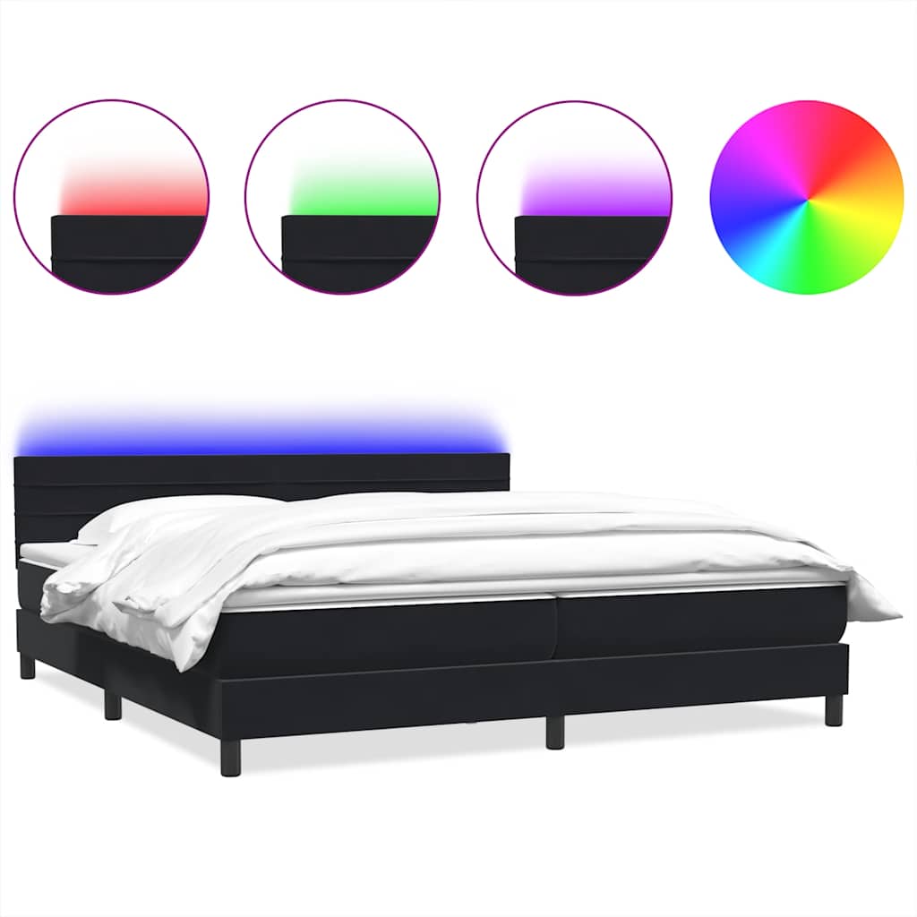 Letto a Molle con Materasso e LED Nero 200x220 cm in Velluto