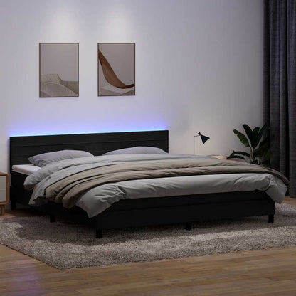 Letto a Molle con Materasso e LED Nero 200x220 cm in Velluto