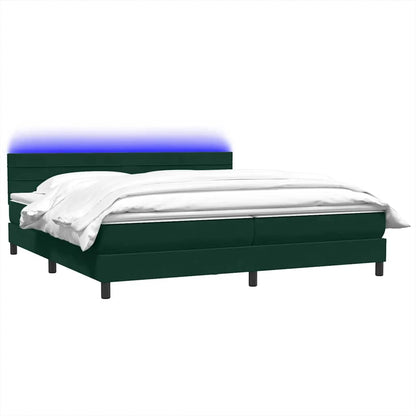 Letto a Molle con Materasso e LED Verde Scuro 200x220 cm Velluto