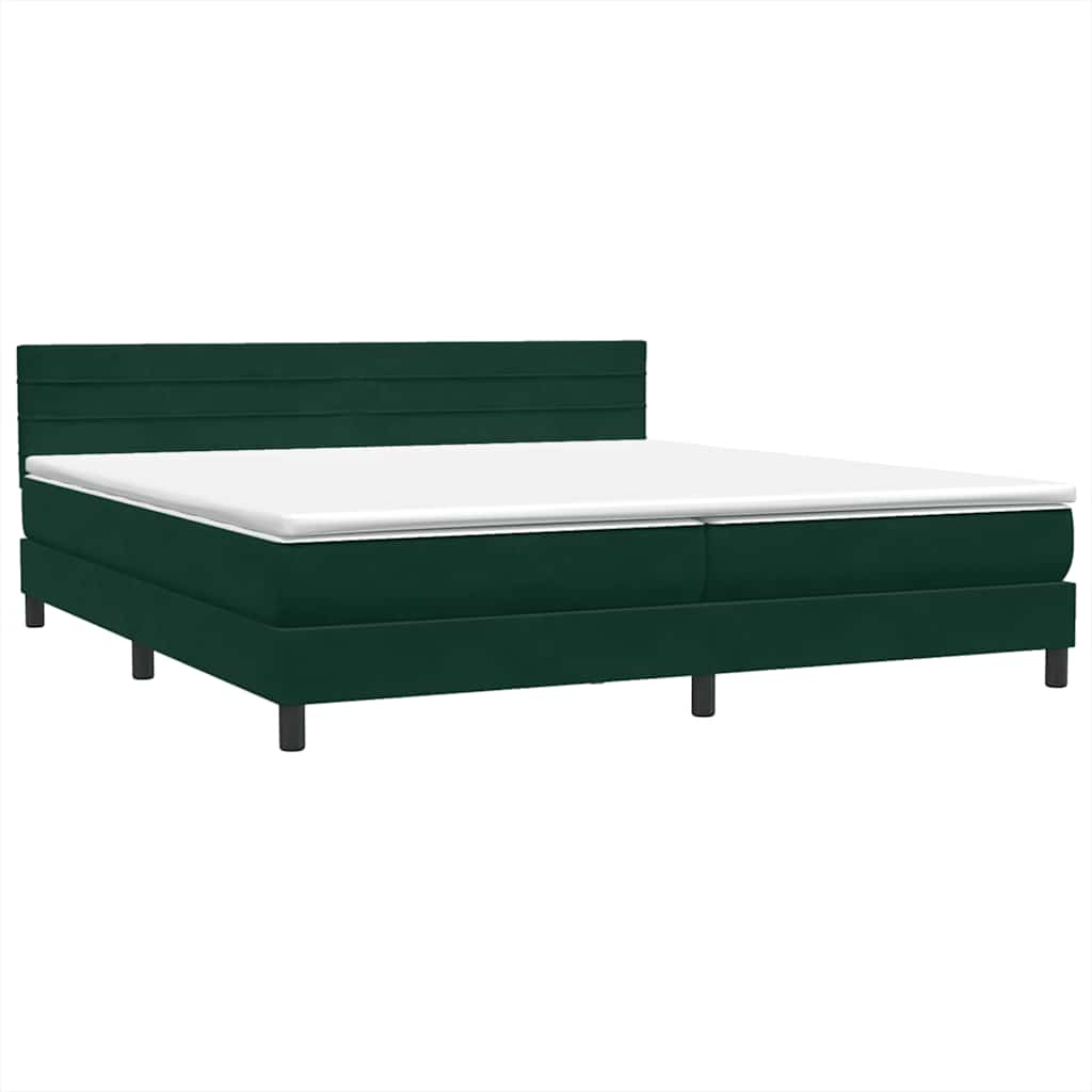 Letto a Molle con Materasso e LED Verde Scuro 200x220 cm Velluto