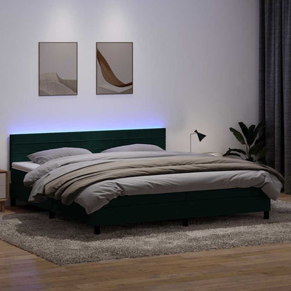 Letto a Molle con Materasso e LED Verde Scuro 200x220 cm Velluto