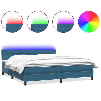 Letto a Molle con Materasso e LED Blu Scuro 200x220 cm in Velluto