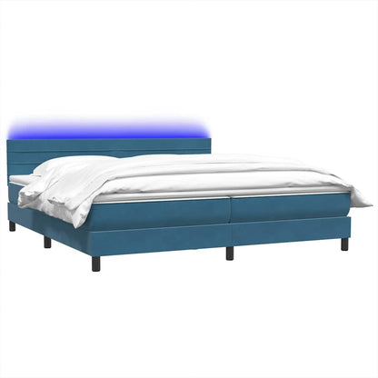 Letto a Molle con Materasso e LED Blu Scuro 200x220 cm in Velluto