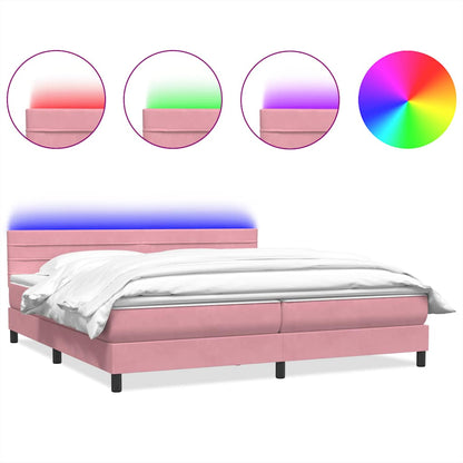 Letto a Molle con Materasso e LED Rosa 200x220 cm in Velluto