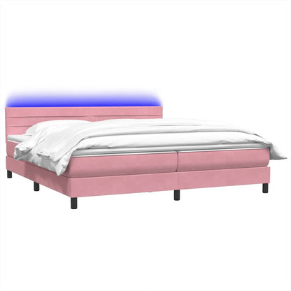 Letto a Molle con Materasso e LED Rosa 200x220 cm in Velluto