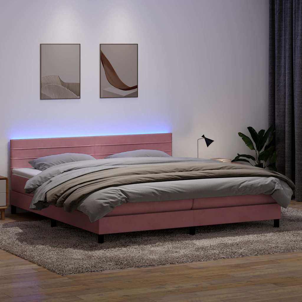 Letto a Molle con Materasso e LED Rosa 200x220 cm in Velluto