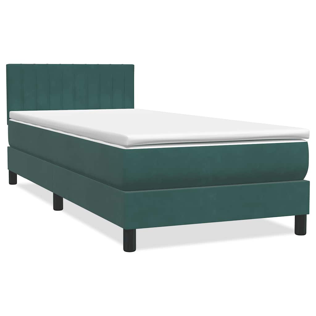 Letto a Molle con Materasso e LED Verde Scuro 80x210 cm Velluto