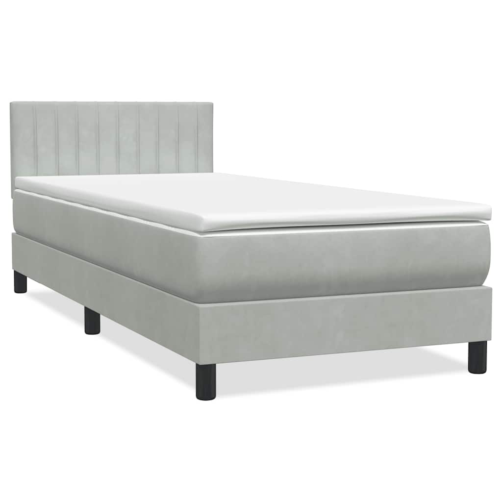 Letto a Molle con Materasso e LED grigio chiaro 90x210 cm Velluto