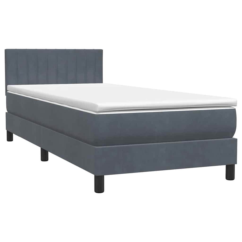 Letto a Molle con Materasso e LED Grigio Scuro 90x210 cm Velluto