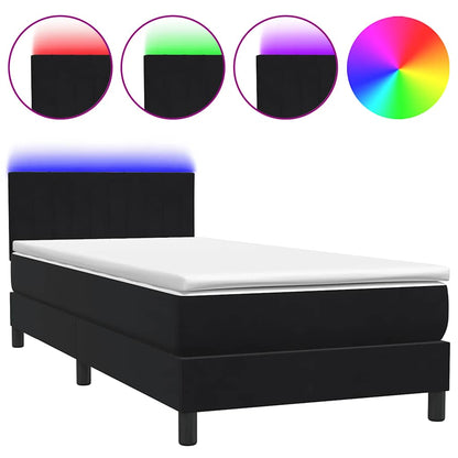 Letto a Molle con Materasso e LED Nero 90x210 cm in Velluto