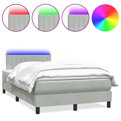 Letto a Molle con Materasso e LED Grigio Chiaro 120x210cm Velluto