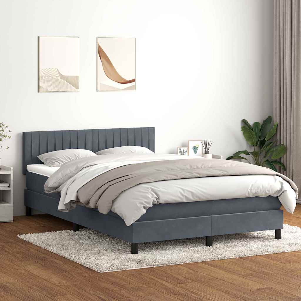 Letto a Molle con Materasso e LED Grigio Scuro 140x210 cm Velluto