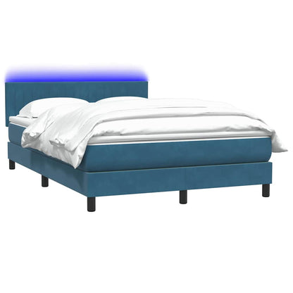 Letto a Molle con Materasso e LED Blu Scuro 140x210 cm in Velluto